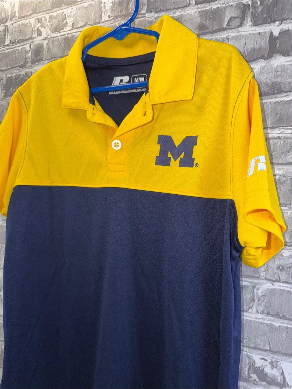 Boy's Michigan Wolverines Russell Athletic Yellow and Navy Two-Tone Polo